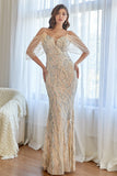 Glitter Mermaid Apricot Sequins Formal Dress