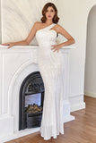 White One Shoulder Sequins Mermaid Formal Dress