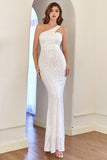 White One Shoulder Sequins Mermaid Formal Dress