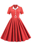 Vintage V Neck Blue Plaid 1950s Dress