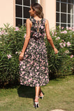 V Neck Black Foral Printed Summer Dress