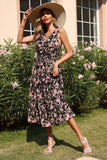 V Neck Black Foral Printed Summer Dress