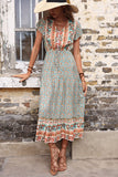 V Neck Green Printed Summer Dress