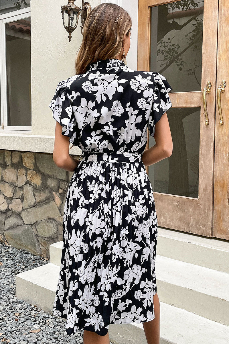 Load image into Gallery viewer, Black Floral Print Summer Dress