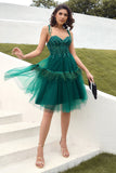 Green Beading Tulle Short Graduation Dress