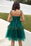 Green Beading Tulle Short Graduation Dress