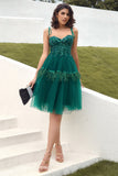 Green Beading Tulle Short Graduation Dress