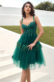 Green Beading Tulle Short Graduation Dress