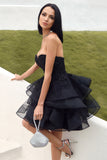 Cute Strapless Tulle Black Graduation Dress