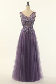 Tulle Purple A-line Formal Dress