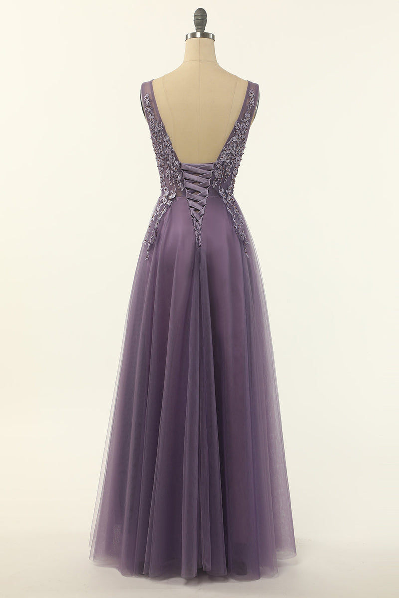 Load image into Gallery viewer, Tulle Purple A-line Formal Dress