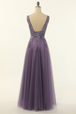 Tulle Purple A-line Formal Dress