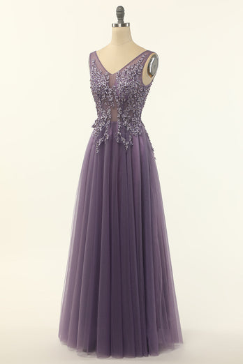 Tulle Purple A-line Formal Dress