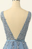Load image into Gallery viewer, Blue Tulle Formal Dress with Appliques