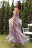 Load image into Gallery viewer, A Line Spaghetti Straps Purple Grey Long Formal Dress with Appliques