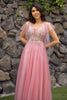 Load image into Gallery viewer, A Line V Neck Blush Long Formal Dress with Appliques