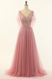 Blush Beading Tulle A-line Formal Dress