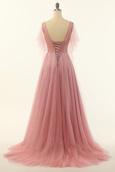 Blush Beading Tulle A-line Formal Dress