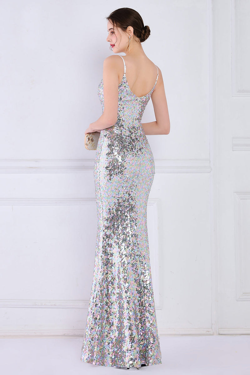 Load image into Gallery viewer, Dazzle Light White Seuiqned Mermaid Prom Dress