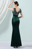 Dark Green Mermaid Bateau Neck Formal Dress