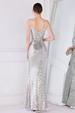 Silver Pink Sequined Spaghetti Straps Mermaid Formal Dress