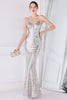 Load image into Gallery viewer, Silver Pink Sequined Spaghetti Straps Mermaid Formal Dress