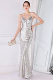 Silver Pink Sequined Spaghetti Straps Mermaid Formal Dress