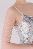 Silver Pink Sequined Spaghetti Straps Mermaid Formal Dress