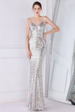 Silver Pink Sequined Spaghetti Straps Mermaid Formal Dress