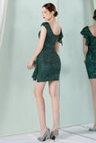 Dark Green Bateau Neck Bodycon Cocktail Dress