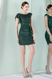 Dark Green Bateau Neck Bodycon Cocktail Dress