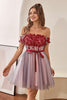 Load image into Gallery viewer, Burgundy Off the Shoulder Cocktail Dress with Appliques