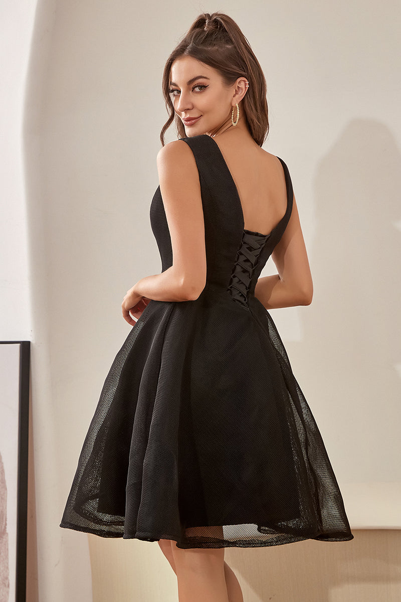 Load image into Gallery viewer, Black V Neck Cocktail Dress