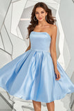 Sky Blue Strapless Cocktail Dress