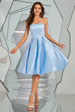 Sky Blue Strapless Cocktail Dress