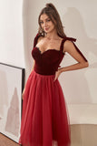 Burgundy Tulle Formal Dress with Bowknot