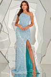 Yellow One Shoulder Sequined Mermaid Formal Dress