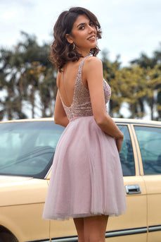 Blush Tulle and Sequins Cute Cocktail Dress