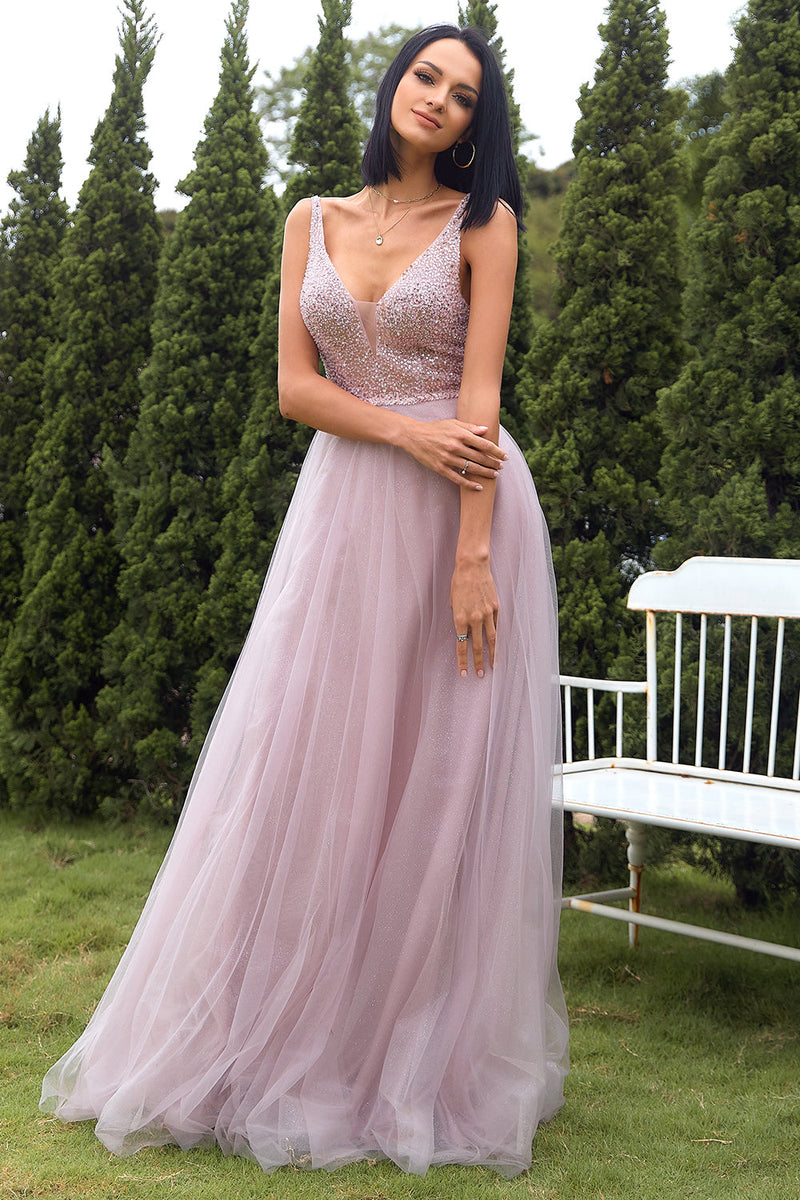 Load image into Gallery viewer, Blush Tulle &amp; Sequins Formal Dress