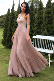 Blush Halter Pleated Formal Dress