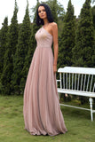 Blush Halter Pleated Formal Dress