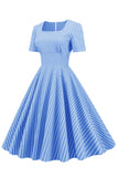 Stripes Short Sleeves 1950s Swing Dress