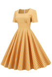 Stripes Short Sleeves 1950s Swing Dress