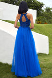 Royal Blue Tulle Formal Dress with Appliques