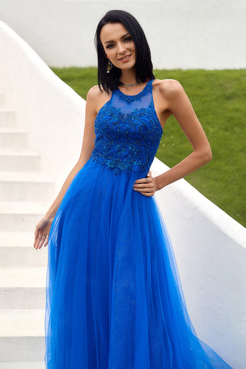 Royal Blue Tulle Formal Dress with Appliques