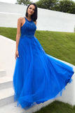 Royal Blue Tulle Formal Dress with Appliques