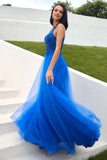 Royal Blue Tulle Formal Dress with Appliques