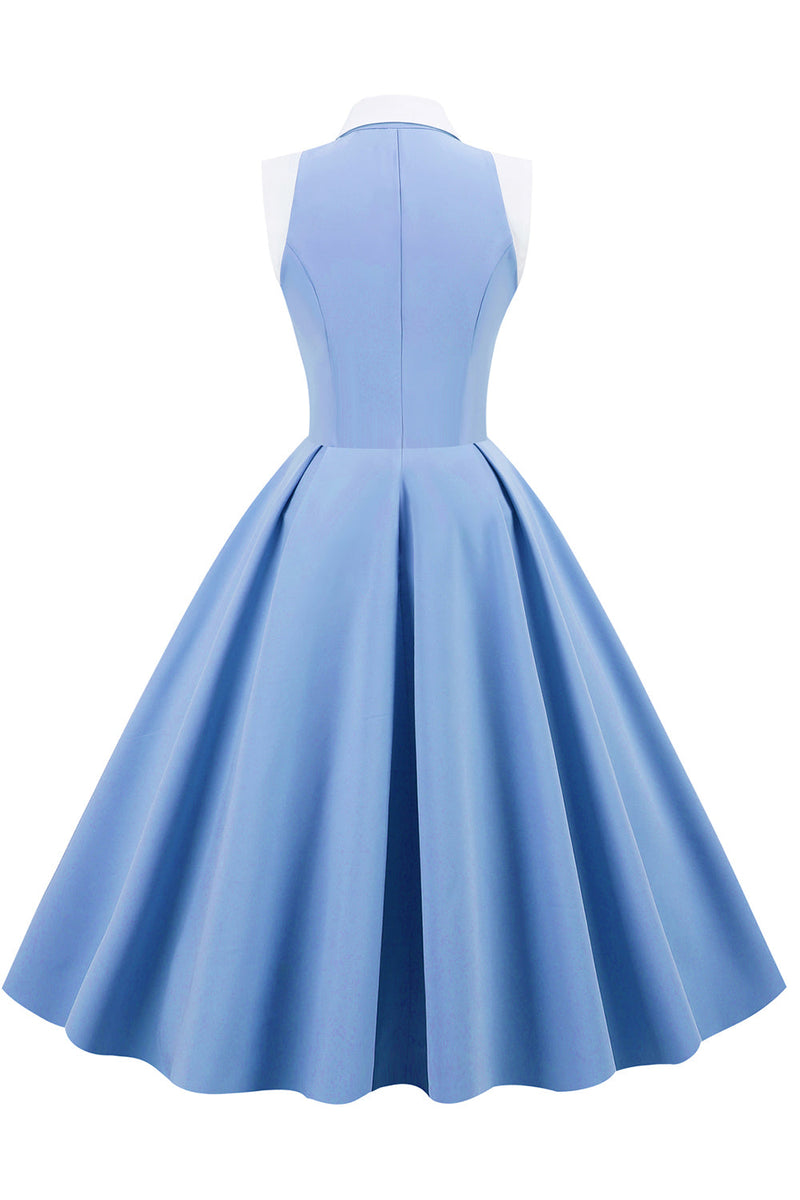 Load image into Gallery viewer, Blue 1950s Vintage Swing Dress with Pockets