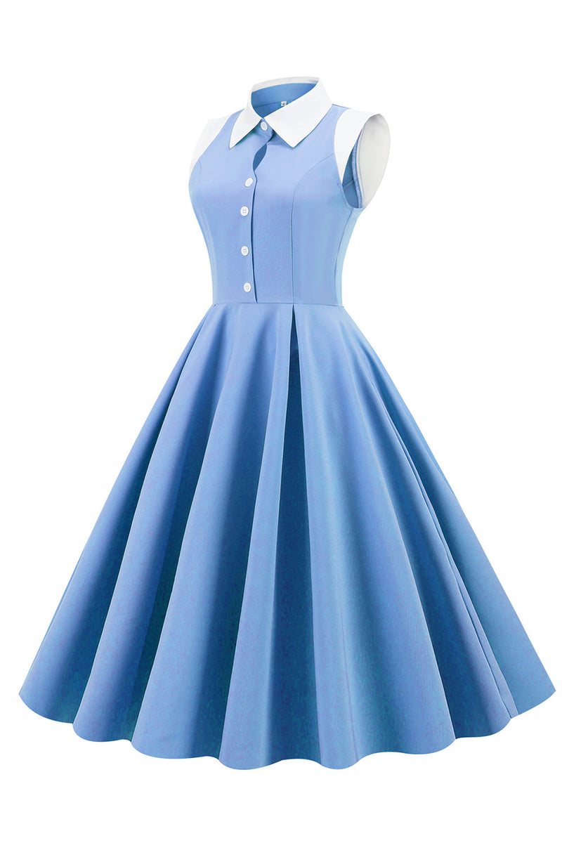 Load image into Gallery viewer, Blue 1950s Vintage Swing Dress with Pockets