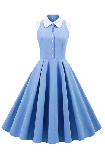 Blue 1950s Vintage Swing Dress with Pockets